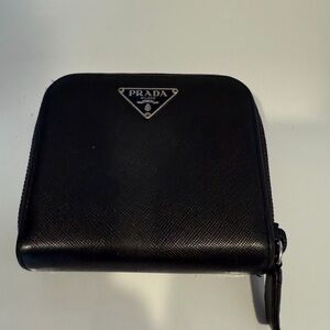Prada Saffiano Leather Black Tessuto Compact Wallet